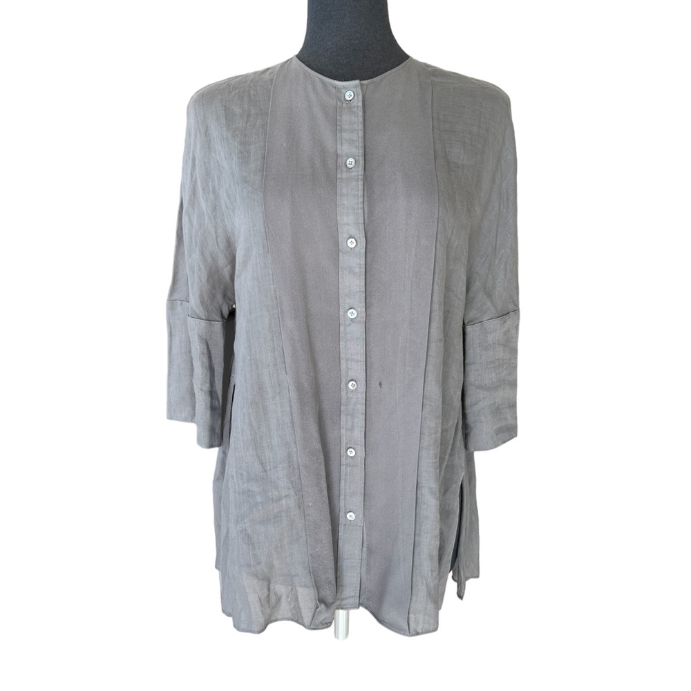 JOSEPH Silk Button Down Top Tunic Side Slits Size Dark Grey Color Size 36 US 4